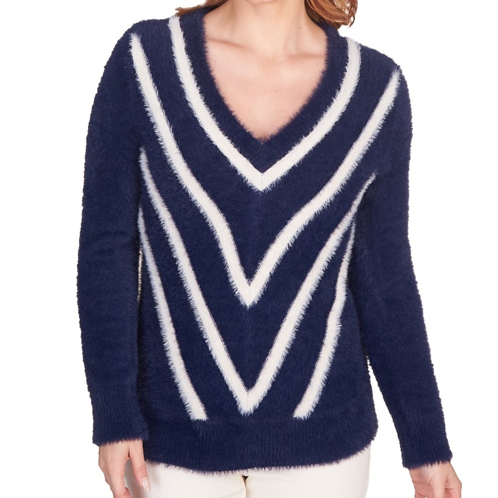 *3/$25 or 2/$20* Varsity VNeck Chevron Stripe Furry Hair Yarn Streetwear Sweater